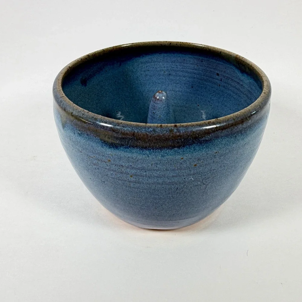 Studio Pottery Blue Glazed Apple Baker Signed Handcrafted Stoneware Bakeware